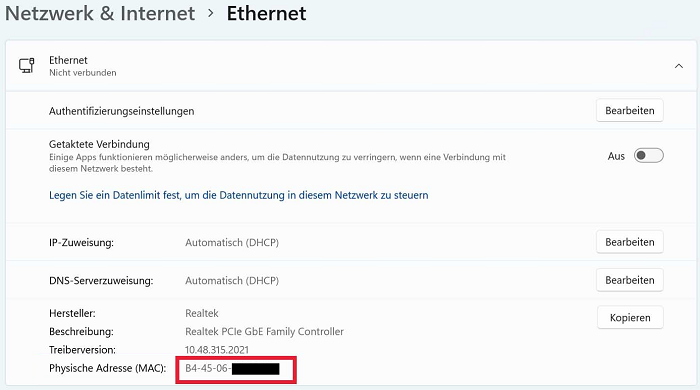 Win11 Physical address